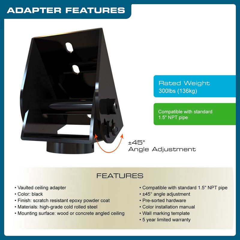 QualGear Pro-AV QG-KIT-VA-3IN-B Projector Mount Kit Accessory Vaulted Ceiling Adapter, 3" 1.5", Black - Image 5